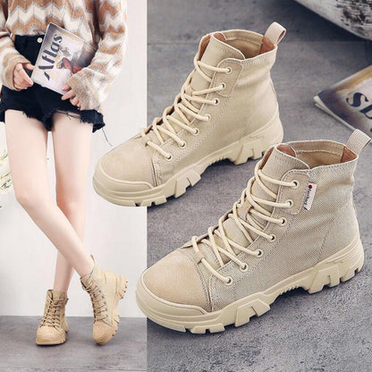 Autumn and Winter Women's Martin Boots Breathable British Style Platform Boots All-match High-top Motorcycle Boots