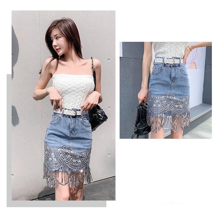 2020 Summer European Style High Quality Diamond Tassels Denim Shorts Woman Fashion High Waist Jeans Shorts