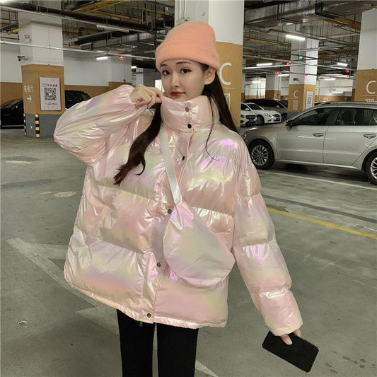 Winter Short Bright Face Loose Stand-up Collar Warm Down Jacket Winter Thick Warm Jacket Cotton Jacket