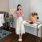 Two Piece Skirt Set Women's Short Sleeve T-Shirt Lace High Waist A-Line Skirt Mid Length Casual Elegant Summer Skirt Set Hollow Flower Embroidered