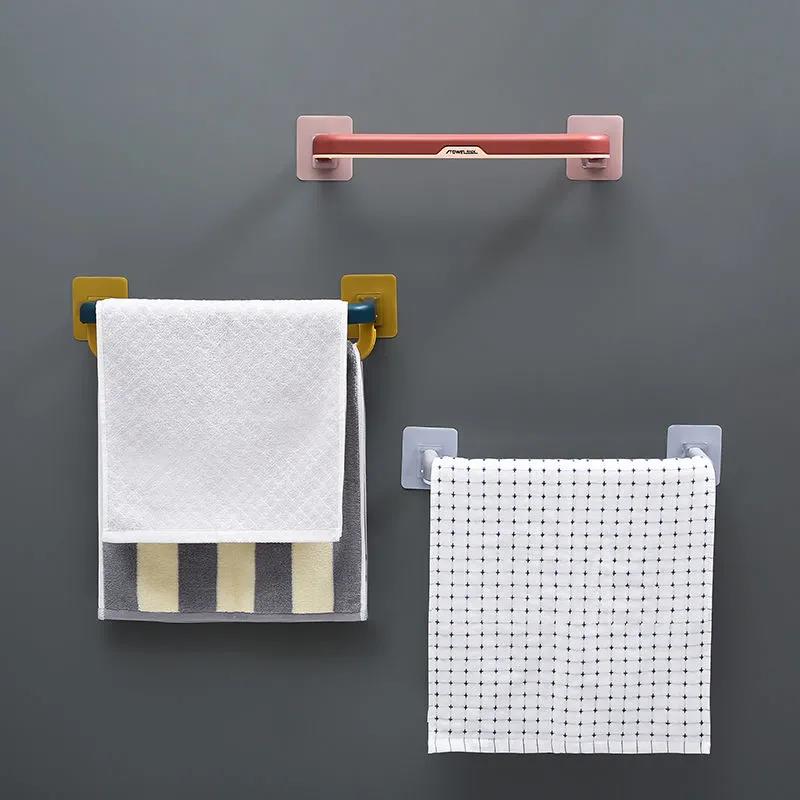 Folding Towel Rack Free Punching Bathroom Toilet Towel Rack Double Towel Bar Hook Kitchen Toilet Wall Hanging Rack Top Home Organization