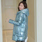 Winter Glossy Down Jacket Korean Thick Hooded Cotton Jacket Solid Color Disposable Mid-length Ladies Down Jacket