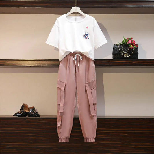 Suit Women Spring and Summer Loose Thin Casual Two-piece Sports and Leisure Suit Cool Girl Adjustable Waist Two-piece Suit