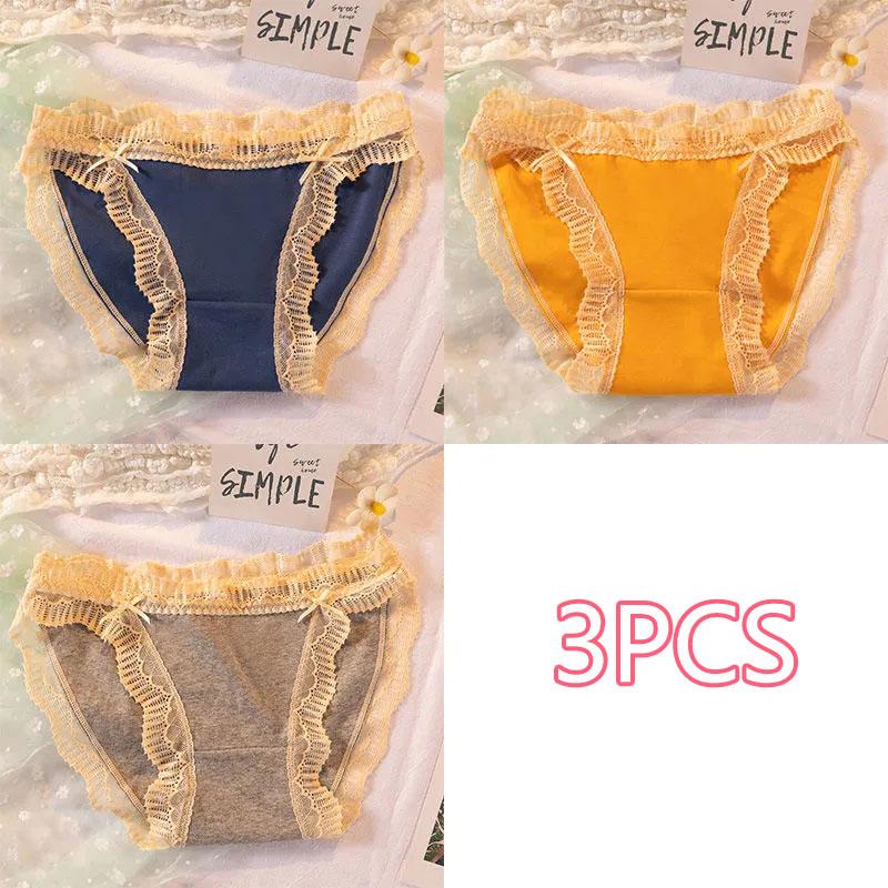 3PCS Cute Girly Lace Panties Antibacterial Cotton Crotch Sexy Panties Breathable Ladies Sweet and Comfortable Briefs