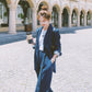 Women Suit Tie Button Waist Blazer and Wide Leg Trousers 2 Piece Set | Korean Fashion Top and Bottom Set Women Suits Jacket Pants Chic Style
