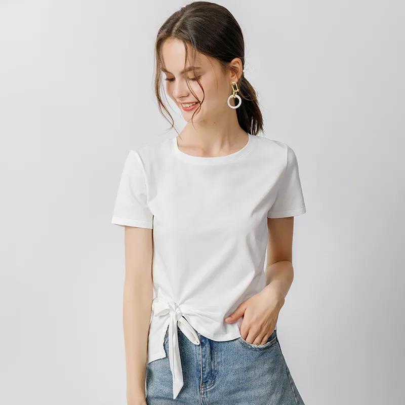 Summer Women's Fashion Irregular Bow Tops Short Sleeve Solid Color Casual Loose T-shirt