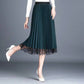 Double Side Wearable Lace Pleated Skirt Women's Large Size High Waist Mid-length Slim Mesh Skirt A-line Pleated Lace Long Skirt