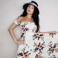 Bohemian Unique Design Woman Summer Retro Floral Dress Elastic Waist Puff Sleeve Pleated Sexy Off-shoulder Party Dress