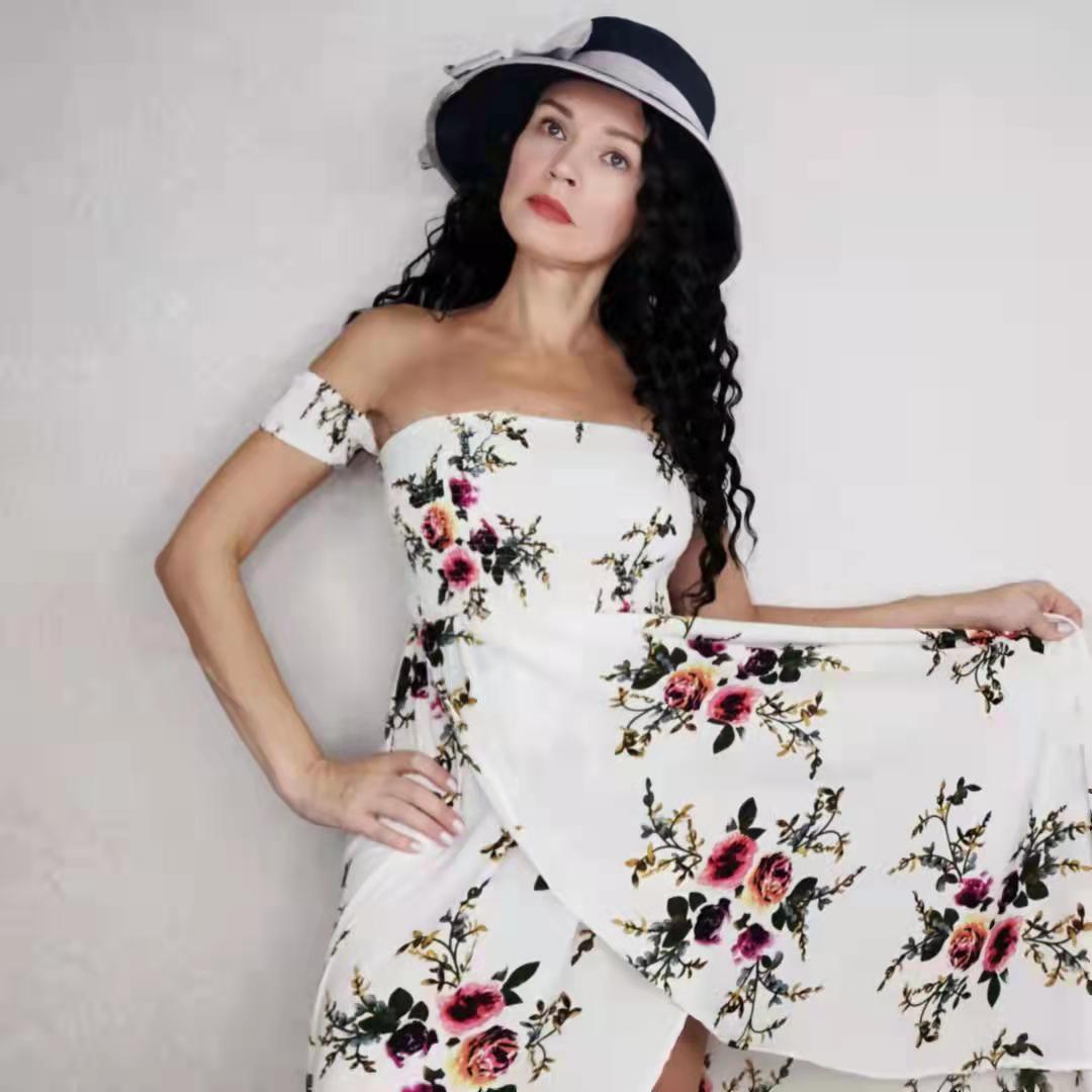 Bohemian Unique Design Woman Summer Retro Floral Dress Elastic Waist Puff Sleeve Pleated Sexy Off-shoulder Party Dress