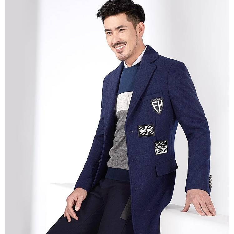 Men Casual Coat Woolen Trench Coat Business Male Solid Overcoat Med- Long Jackets Tops Men's Jacket