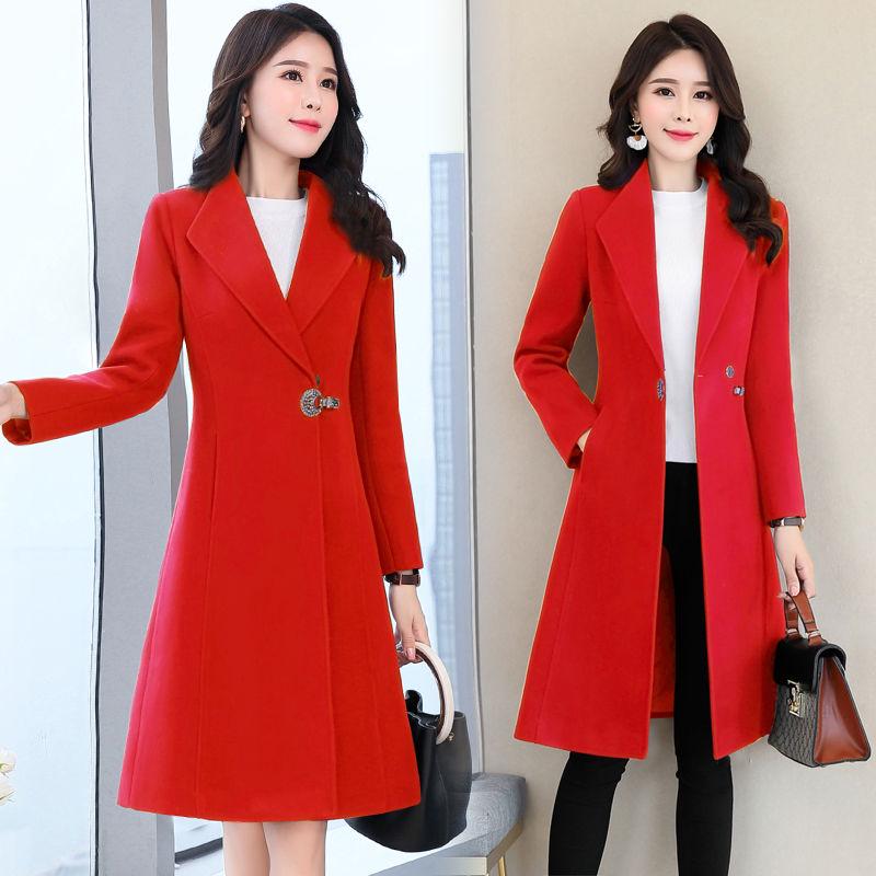 Women Wool Outwear Winter Wool Coat Long Sleeve Turn-Down Collar Blends Jacket Lady Overcoats