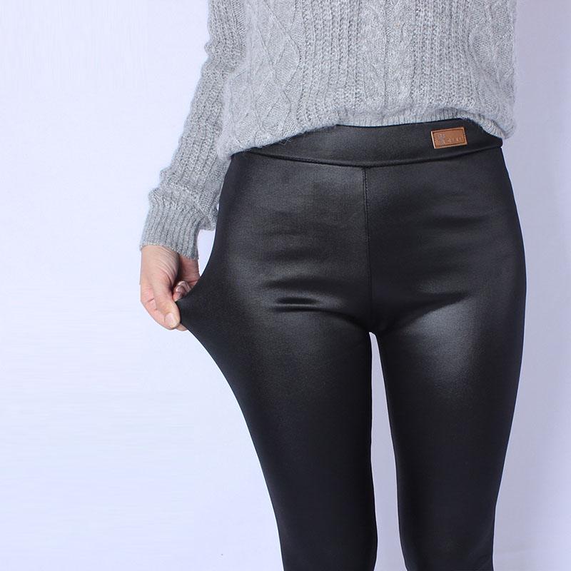 Large Size Faux Leather Pants Fashion High Waist Slimming Warm Pants Plus Velvet Thickening Women's Winter Leggings