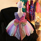 Girls Princess Dress Bowknot Evening Dress Rainbow Sequined Skirt Performance Costume Fluffy Mesh Dress