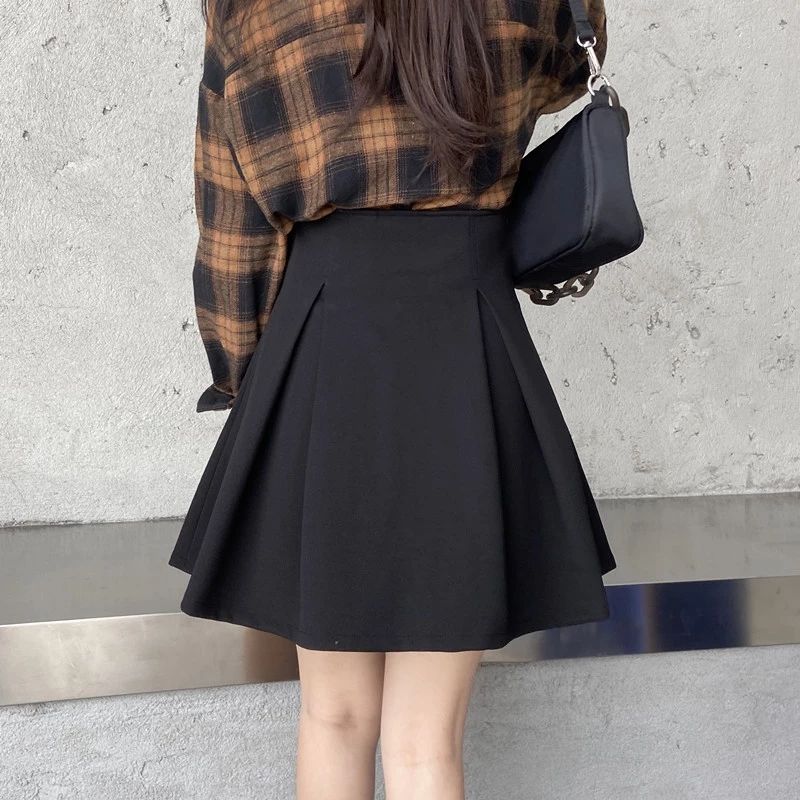 Female Simple High Waist Pleated Short Holiday Skirt Slim Elegant Black Party A-line Miniskirt