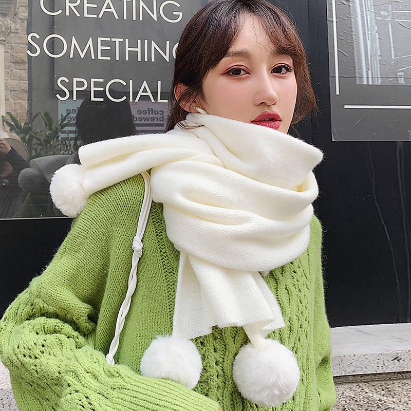 Cashmere Scarves Lady Winter Thicken Warm Soft Pashmina Shawls Wraps Plush Ball Tassel Scarf