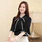 Large Size Women's Short-sleeved Chiffon Shirt Summer Shirt Loose and Thin Bow Ruffled Blouse Black and White Shirt Elegant Temperament Lady Fan
