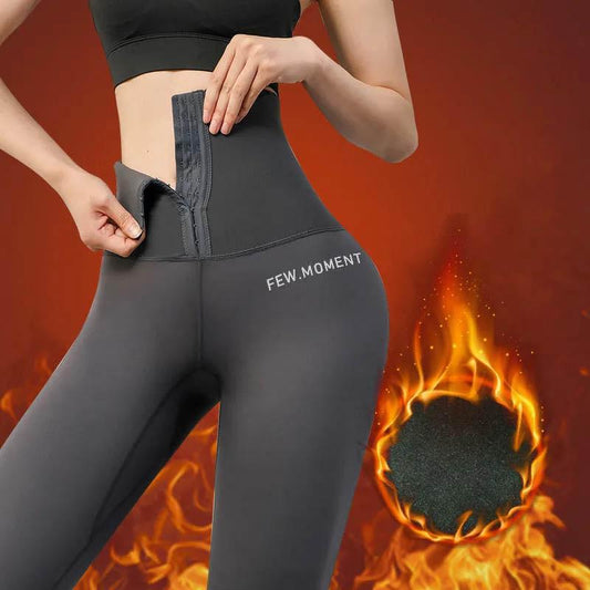 Autumn and Winter Plus Velvet Shark Skin Yoggjong Women Wear Buckle Fitness Abdomen High Waist Sports Peach Hips Bottom Barbise Pants