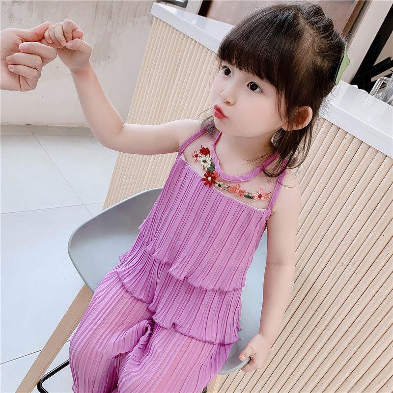 2Pcs Fashion New Toddler Summer Suit Solid Color Ribbed O-Neck Tops+Elastic Waist Shorts Outfits for Girls