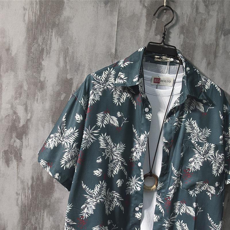 Shirt Men's Short-sleeved Summer Beach Flower Shirt Loose Shirt