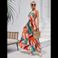 Patchwork Print Ruffle Hem Halter Dress Holiday Style Long Sleeveless Dress