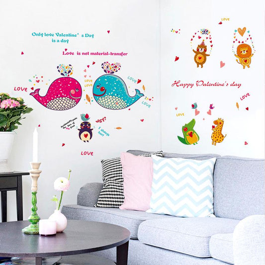 Dolphin fish bathroom glass room decoration kindergarten romantic happy valentine's day wall sticker