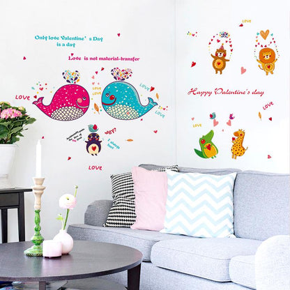 Dolphin fish bathroom glass room decoration kindergarten romantic happy valentine's day wall sticker