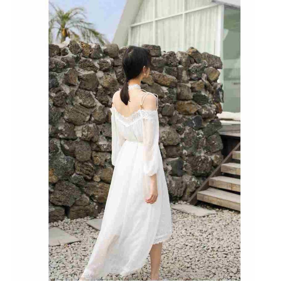 Sundress Lace Long Beach Dress Spagetti Strap Crochet Polka Dot Embroidery Sexy Boho Maxi Dress