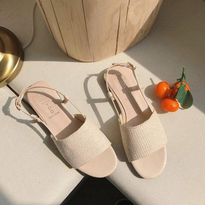 Flat Sandals Women's Summer Korean Fashion Straw Braided Buckle Open Toe Sandals All-match Student Sandals