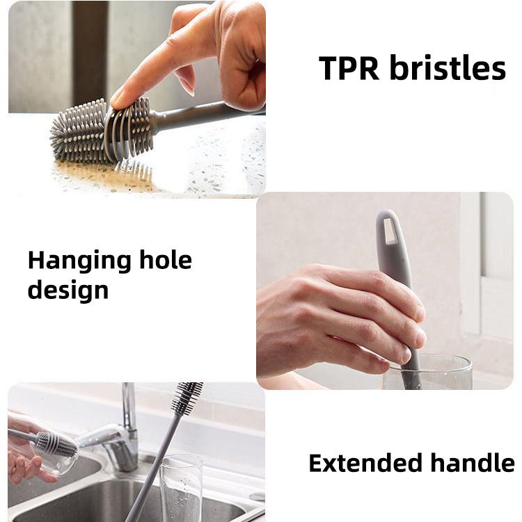 1/3pcs 360-degree Long-handled Silicone Baby Bottle Brush, Long-handled Glass Cleaning Brush, Household Cleaning Brush, Kitchen Brush, Baby Bottle