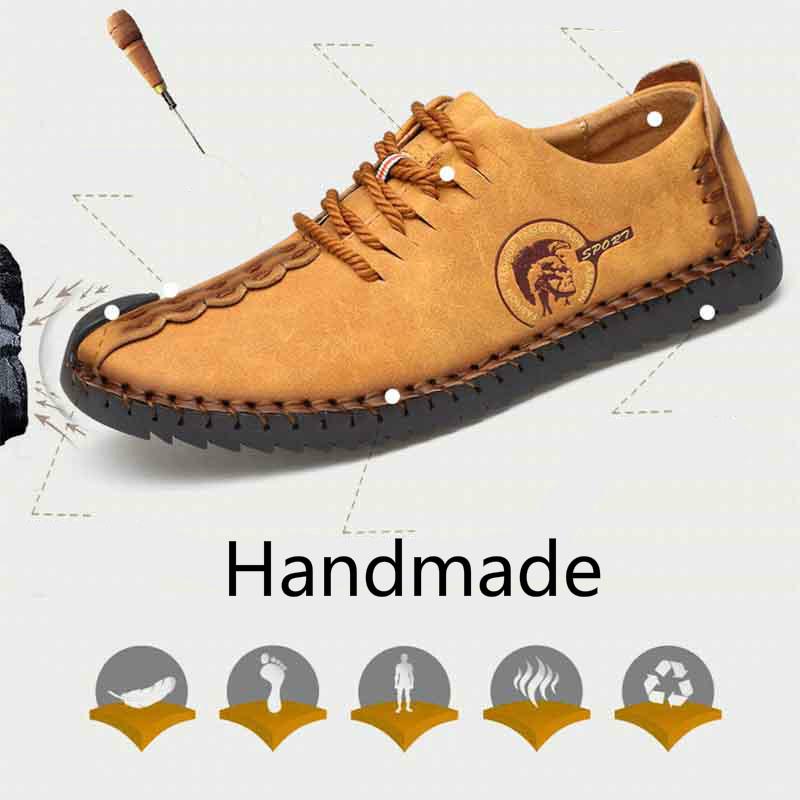 Genuine Leather Handmade Shoes Low-top Soft Bottom Peas Shoes Large Size Men's Shoes Father Shoes