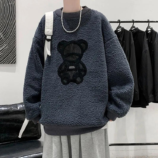 Sweatshirt Men's Autumn and Winter Round Neck Jacket Men's Loose Plus Velvet Padded Top