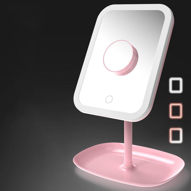 Ligthing LED Makeup Mirror Travel Desktop Mirror Three-speed Adjustable Touch Screen USB Charging