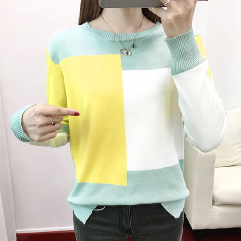 Autumn  Winterwomen Knit Jumper Round Neck Loose Short Sweater Fashion Long-sleeved Solid Color Sweater Knitwear