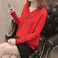 Winter Women Blue V-neck Pullover Sweater Lazy Loose Solid Color Casual Sweater Oversize Pullovers