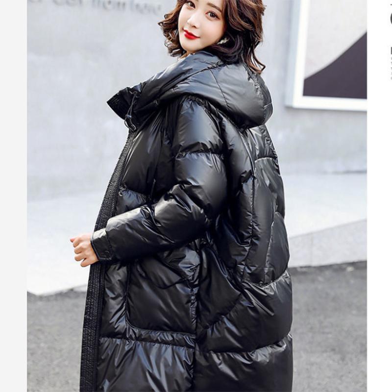 Women's Winter Korean Loose Quilted Coat Warm Stand-collar Down Jacket Women's Glossy Mid-length Down Jacket