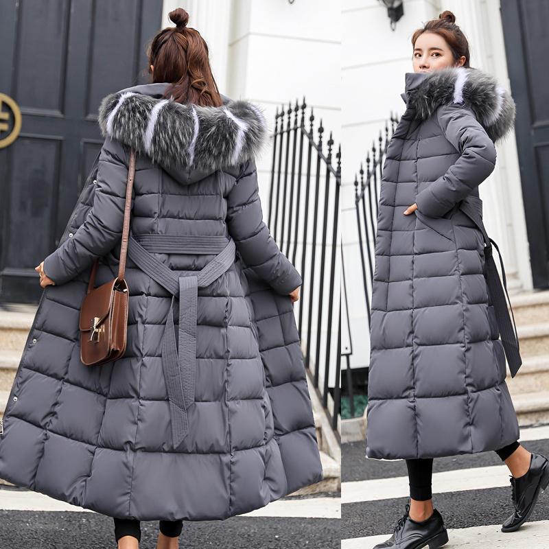 Women's Thickened Winter Coat Maxi Down Jackets with Fur Hooded Warm Parkas Outerwear