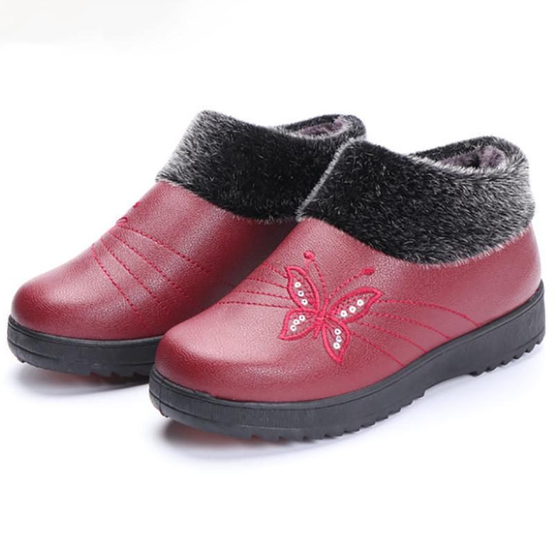 Women's Winter Warmth Velvet Leather Cotton Shoes Middle-aged Elderly Thick Shoes Oil-proof Waterproof Non-slip Mother's Booties High-top Cotton Shoes
