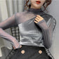 Women's Spring and Autumn Long-sleeved Tops Half Turtleneck Mesh Slim Bottoming Shirts