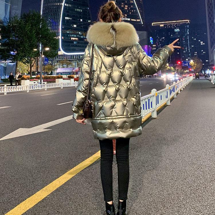 Bright Silver Down Jacket Winter Women's Long Hooded Coat Parka Thick Winter Jacket Women's Coat Oversize
