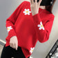 Autumn and Winter Round Neck Sweater Fashion Slim Bottoming Shirt Flower Pattern Simple Blouse