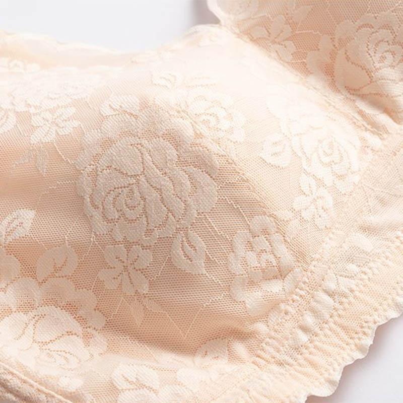 No Wire Plus Size Bra Comfortable Seamless Underwear Gathering Full Cup Shape Adjustable Breathable Tank Top Embroidered Lace Trim Sleeping Bra