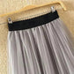 Woman's Mid-length Yarn Skirt Elastic Waist Printed Lace High Waist A-line Skirt Pleated Skirt Work Travel