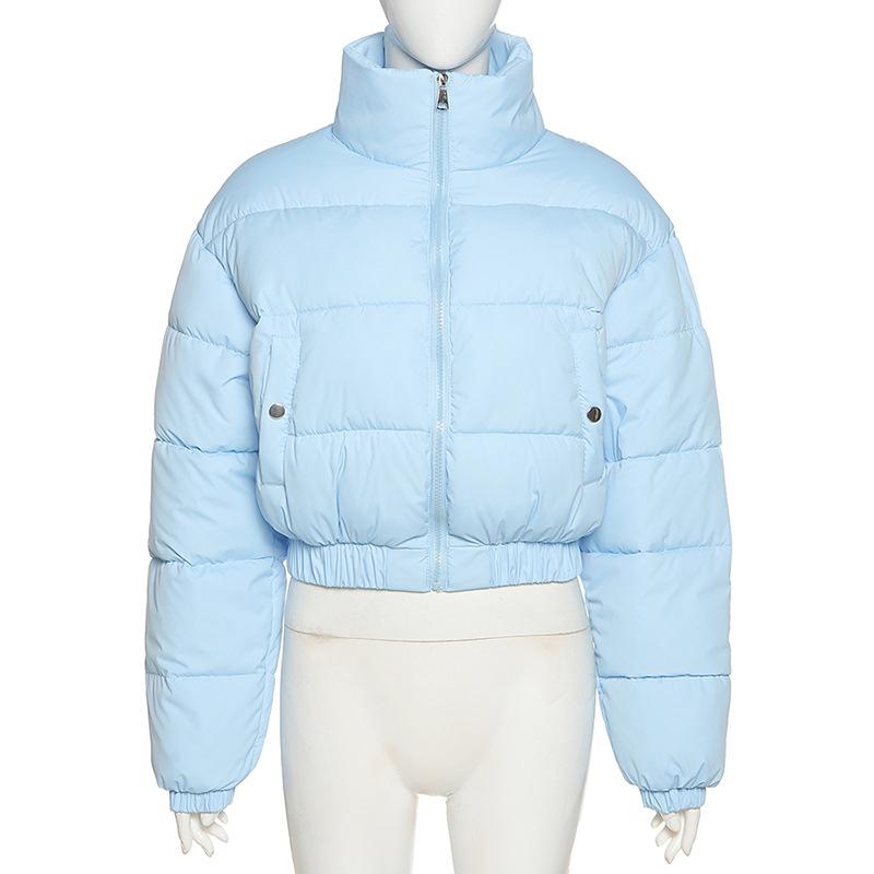 2021 New Women Parkas Thick Warm Winter Jackets Solid Black Blue Fashion Night Club Sexy Short Coats Crop Tops Turtleneck Casual Female Down Jacket N