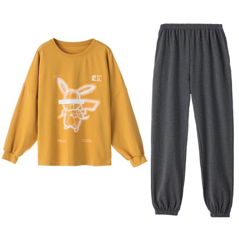 Cotton Pajamas Set for Women Long Sleeve Pyjamas Suit Spring Autumn Sleepwear Casual Loose Home Wear Pullover Round Neck Nightwear Cute Tops and Pants