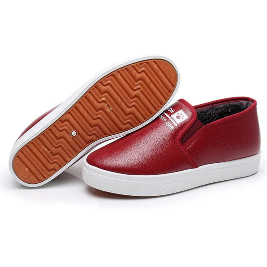 Cotton Shoes Women's Winter Waterproof Thickened Plus Suede Leather Winter Thick-soled Non-slip Casual Warm Flat Shoes
