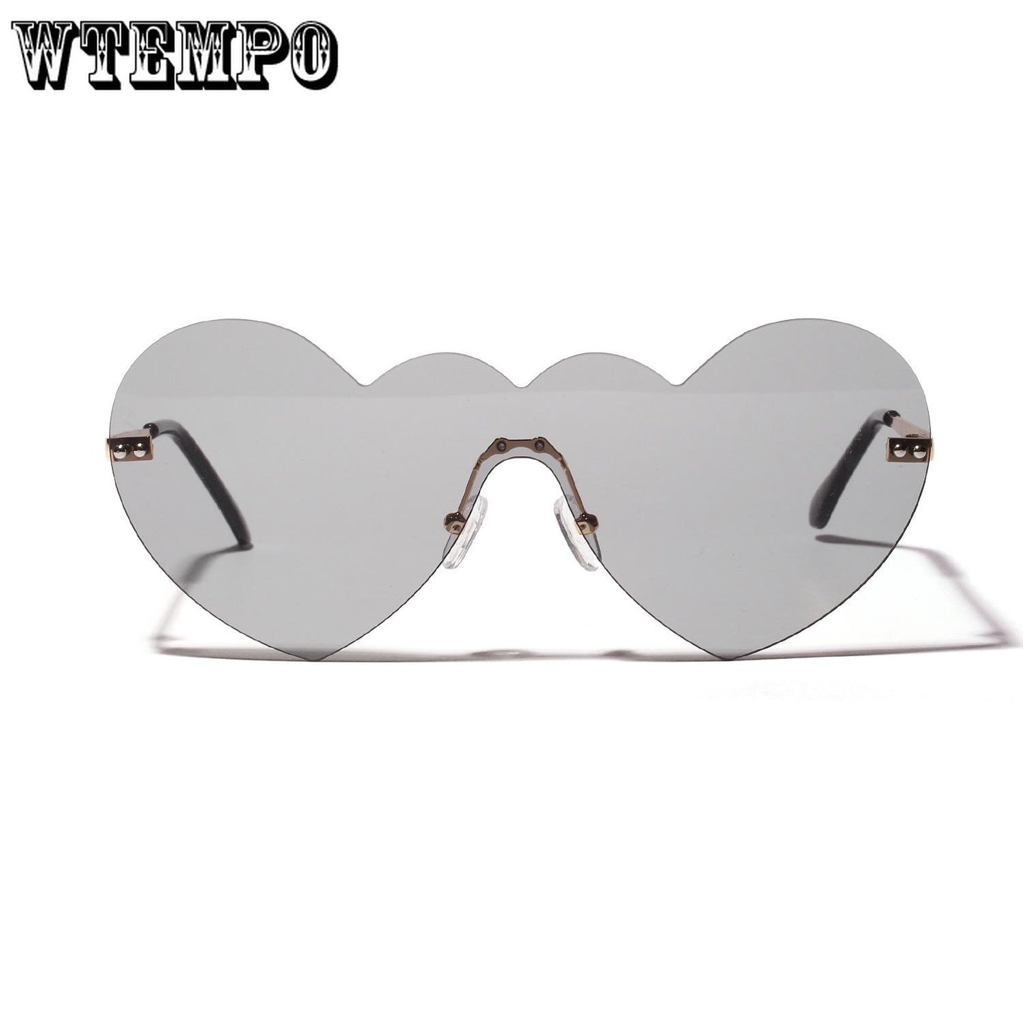 WTEMPO Pink Heart Glasses Women Conjoined Big Frame Love Sunglasses Fashion Heart Shape Glasses
