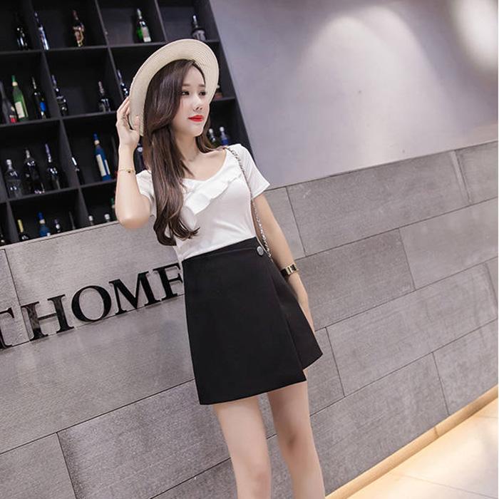 Women High-waist Chiffon Skirt Anti-light Students Thin Mini A-line Skirts Bag Hip Skirt