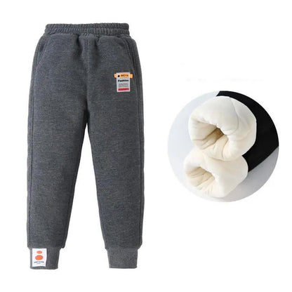 Girls and Boys' Cotton Trousers Wear A Pair of Winter Trousers for Big Children's Three-layer Quilted and Velvet Thick Warm Pants