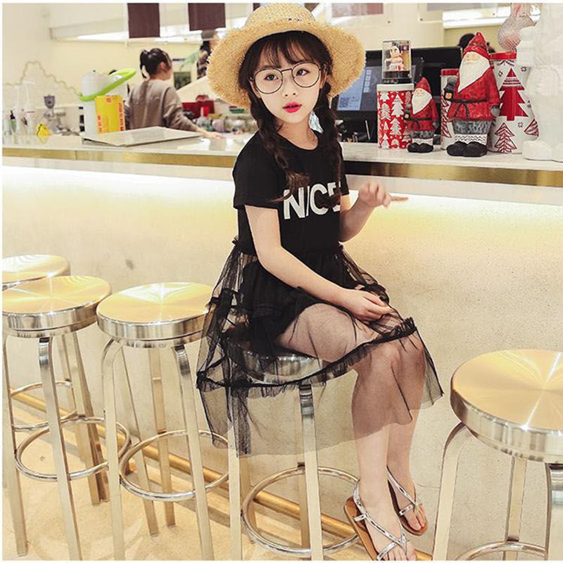 Summer Girls Tutu Dress Baby Dress Kids Dress Children Vestidos Toddler Dress Letter See Through Mesh Patch 2 To 7 Yrs