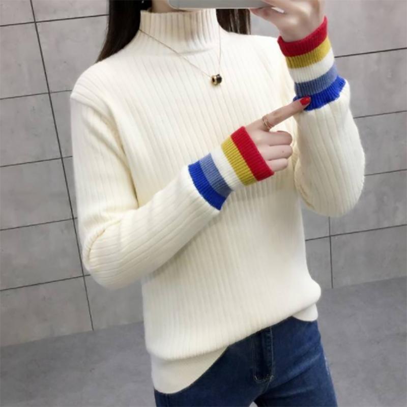 Plus Velvet Thickened Half-high Collar Long-sleeved Slim Pullover Sweater Shirt Women